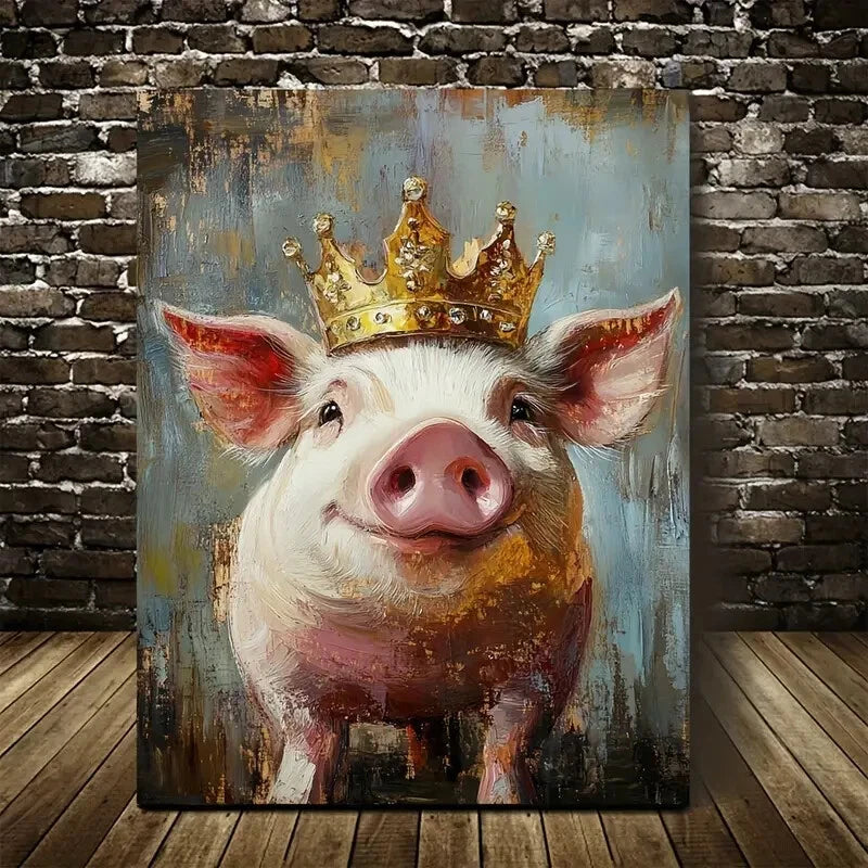 Vibrant Golden Crown & Playful Expression Painting 40x60cm Metal Print Ready to Hang - Bella Home Decor