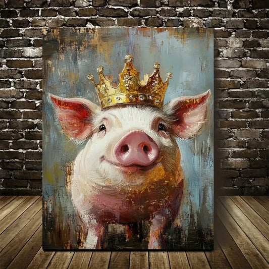 Vibrant Golden Crown & Playful Expression Painting 40x60cm Metal Print Ready to Hang - Bella Home Decor