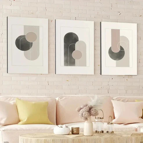 3pcs Mid Century Modern Abstract Shapes Rounds Wall Art Canvas Unframed - High Quality Print 100% Australian Made Wall Canvas