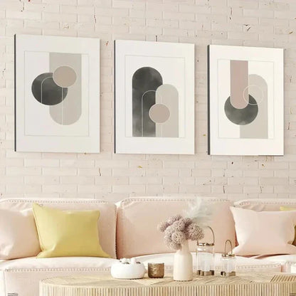 3pcs Mid Century Modern Abstract Shapes Rounds Wall Art Canvas Unframed - High Quality Print 100% Australian Made Wall Canvas