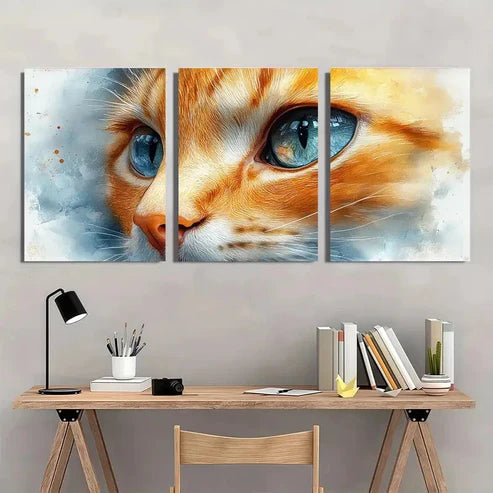 3pcs Orange Kitten In Blue Eyes & Gray  Wall Art Set Canvas Unframed - High Quality Print 100% Australian Made Wall Canvas