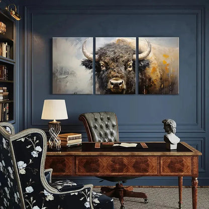 3pcs Abstract Buffalo Art Wildlife Painting Metal Print Ready to Hang Art - Bella Home Decor