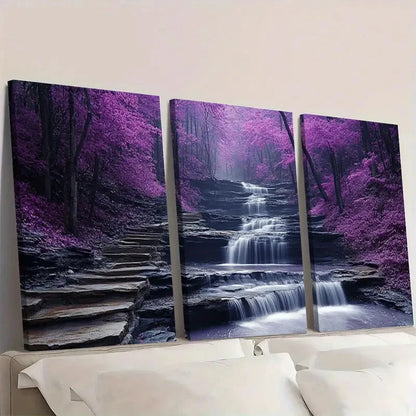 3pcs Purple Trees Forest Landscape Painting T  Wall Art Set Canvas Framed 60x90cm - High Quality Print 100% Australian Made Wall Canvas Ready to Hang