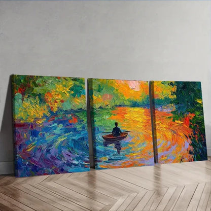 3pcs Vibrant Impressionist Lake Scene Wall Art Set Canvas Unframed - High Quality Print 100% Australian Made Wall Canvas