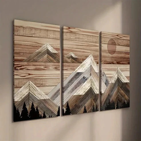 3pcs Mountains and Red Sun Background Wall Art Set Canvas Unframed - High Quality Print 100% Australian Made Wall Canvas