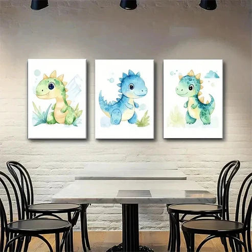 3pcs Cute Dinosaur Adorable Cartoon Perfect Wall Art Canvas Unframed - High Quality Print 100% Australian Made Wall Canvas - Bella Home Decor