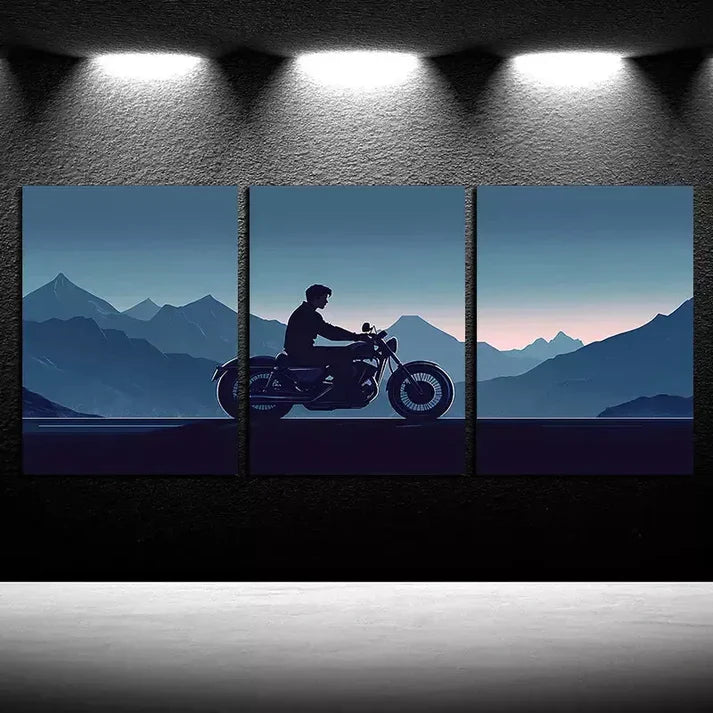 3pcs Vibrant Motorcycle Rider Wall Art Canvas Unframed - High Quality Print 100% Australian Made Wall Canvas