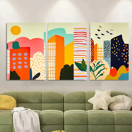 3pcs , Colorful City Skyline Artwork Metal Print Ready to Hang Art