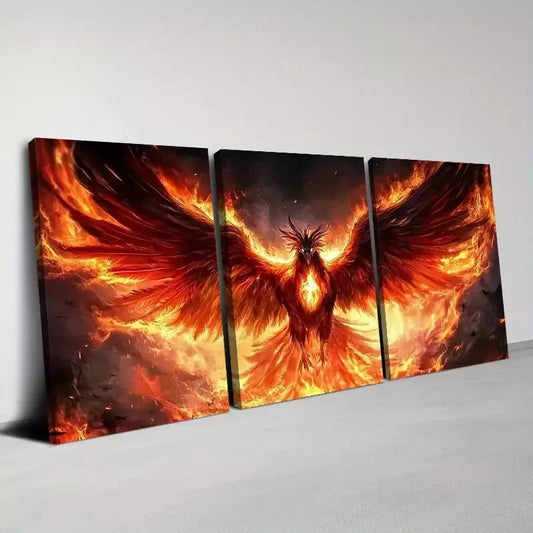 3pcs Beautiful And Majestic Fiery Phoenix Wall Art Set Canvas Framed 50x70cm - High Quality Print 100% Australian Made Wall Canvas Ready to Hang
