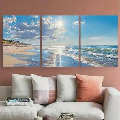3pcs Summer Beach Seashore Illustration Metal Print Ready to Hang Art - Bella Home Decor