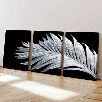 3pcs Black And White Abstract Feather Decor  Wall Art Set Canvas Framed 60x90cm - High Quality Print 100% Australian Made Wall Canvas Ready to Hang - Bella Home Decor