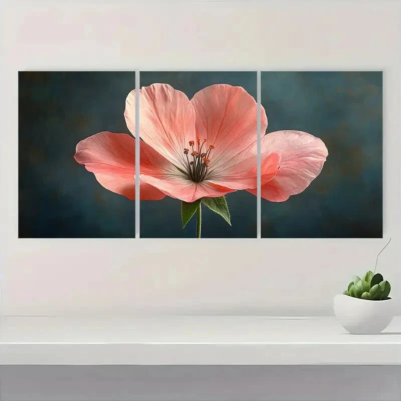 3pcs Vibrant Pink Geraniums on Dark Background Metal Print Ready to Hang Art - Bella Home Decor