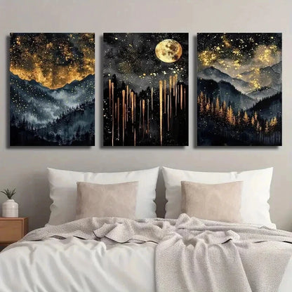 3pcs Abstract Starry Celestial Sky Black Perfect Wall Art Set Canvas Framed 50x70cm - High Quality Print 100% Australian Made Wall Canvas Ready to Hang - Bella Home Decor