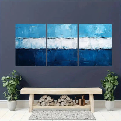 3pcs Blue and White Textured Abstract Metal Print Ready to Hang Art - Bella Home Decor