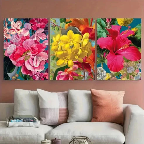 3pcs Venezuela Botanical Floral Illustration Wall Art Canvas Unframed - High Quality Print 100% Australian Made Wall Canvas