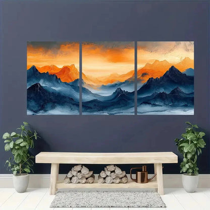 3pcs Abstract Mountain Landscape Artwork Metal Print Ready to Hang Art - Bella Home Decor