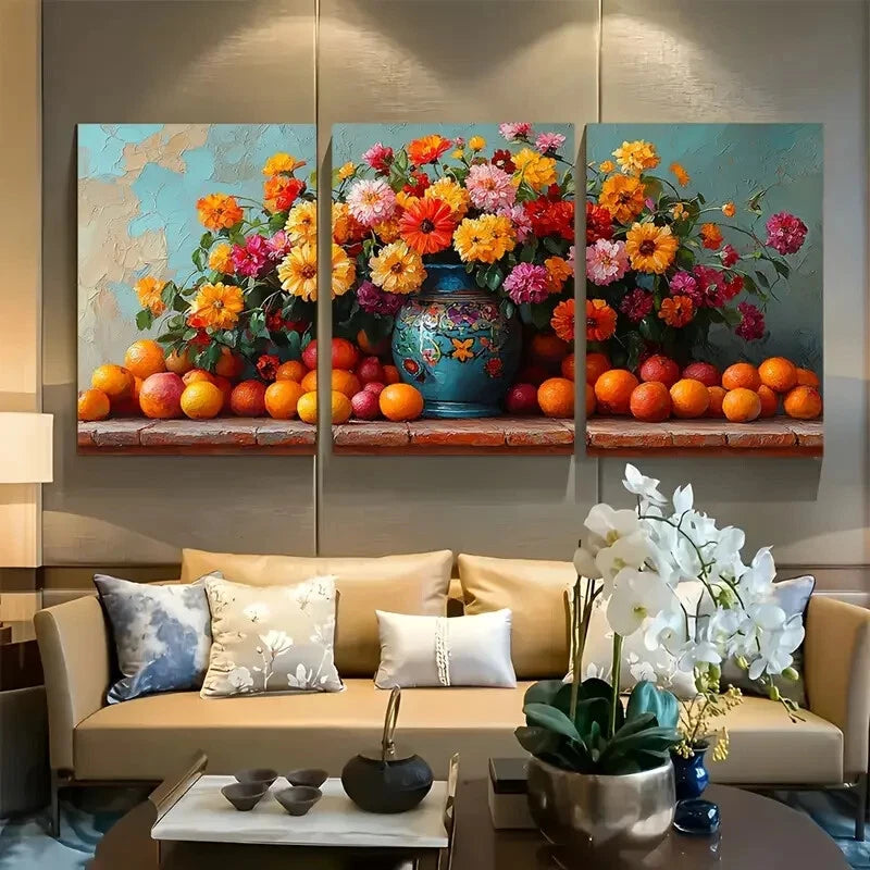 3pcs Vibrant Floral and Fruit Mexican Still Life Metal Print Ready to Hang Art