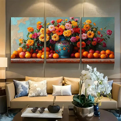 3pcs Vibrant Floral and Fruit Mexican Still Life Metal Print Ready to Hang Art