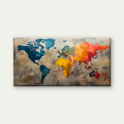 Vibrant World Map Modern Wall Art Canvas Office Home Room Framed 120x60cm