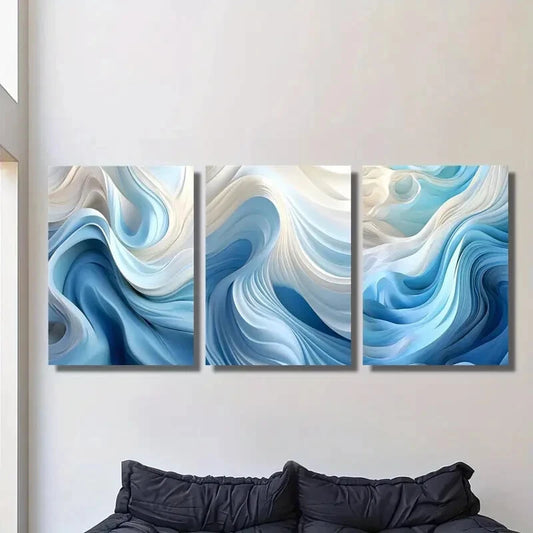 3pcs Abstract blue and white swirl Metal Print Ready to Hang Art
