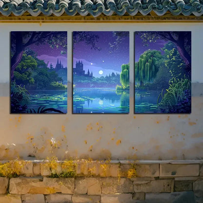 3pcs Enchanting Willow Forests Scene Metal Print Ready to Hang Art