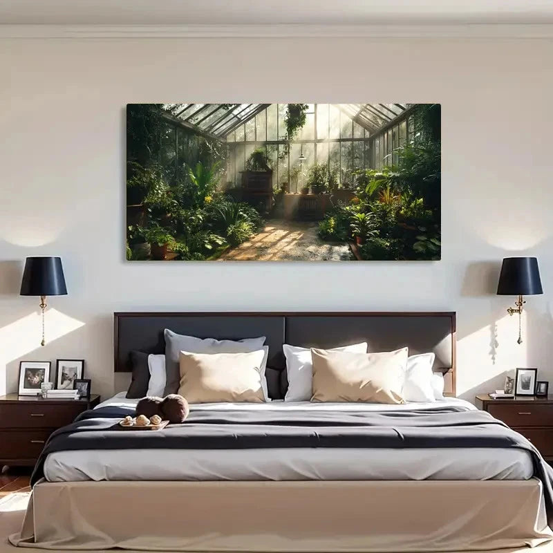Serene Greenhouse Scene Wall Art Canvas Office Home Room Framed 120x60cm