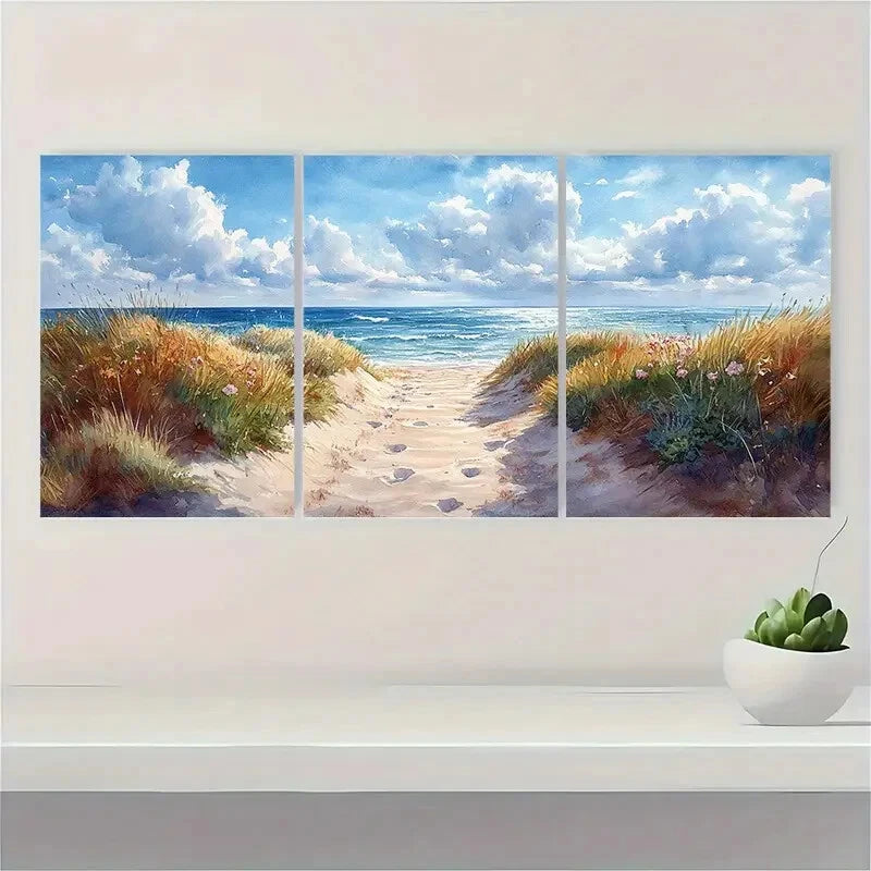 3pcs Beach Art Seascape Poster Painting Metal Print Ready to Hang Art - Bella Home Decor