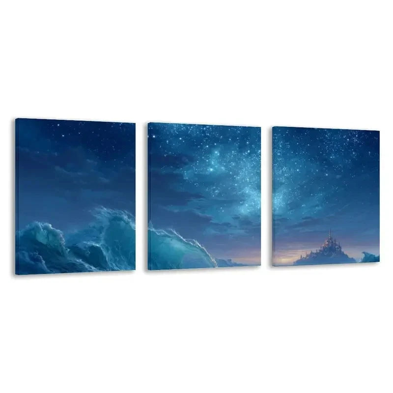3pcs Blue Planet with Huge Waves Art   Wall Art Set Canvas Framed 50x70cm - High Quality Print 100% Australian Made Wall Canvas Ready to Hang - Bella Home Decor