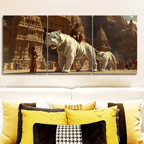 3pcs Paintings Featuring a White Tiger Wall Art Set Canvas Unframed - High Quality Print 100% Australian Made Wall Canvas - Bella Home Decor