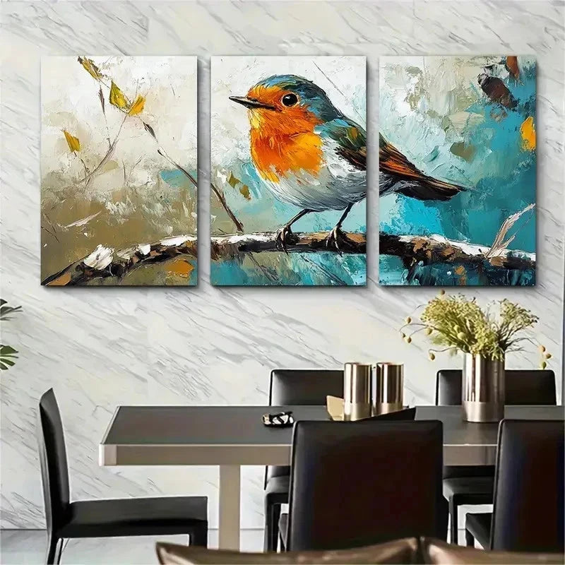 3pcs Bird Brushstroke Oil Painting Perfect Wall Art Set Canvas Framed 50x70cm - High Quality Print 100% Australian Made Wall Canvas Ready to Hang - Bella Home Decor