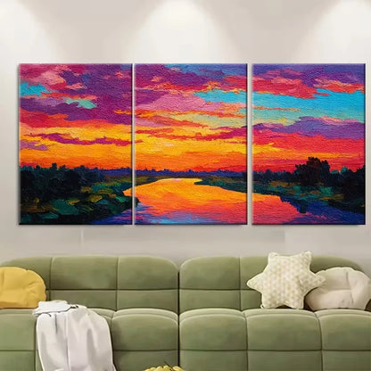 3pcs Bright Sunset Over The River, Metal Print Ready to Hang Art - Bella Home Decor