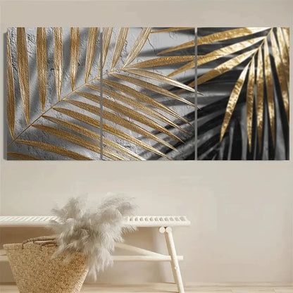 3pcs Golden Sun and Palm Leaf Tropical Wall Art Set Canvas Framed 40x60cm - High Quality Print 100% Australian Made Wall Canvas Ready to Hang - Bella Home Decor