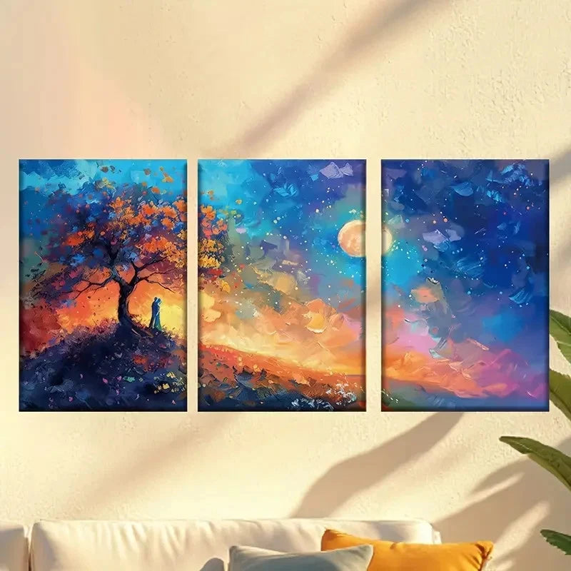 3pcs Blue Maple Forest And Nebula Wall Art Set Canvas Framed 60x90cm - High Quality Print 100% Australian Made Wall Canvas Ready to Hang - Bella Home Decor