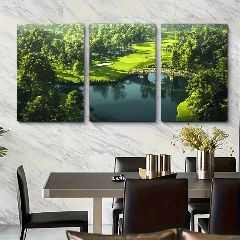 3pcs Featuring Lush Greenery Water Hazards Metal Print Ready to Hang Art