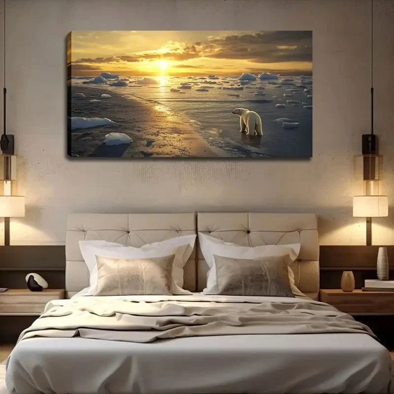 Arctic Sunset With Polar Bears Wall Art Canvas Office Home Room Framed 120x60cm