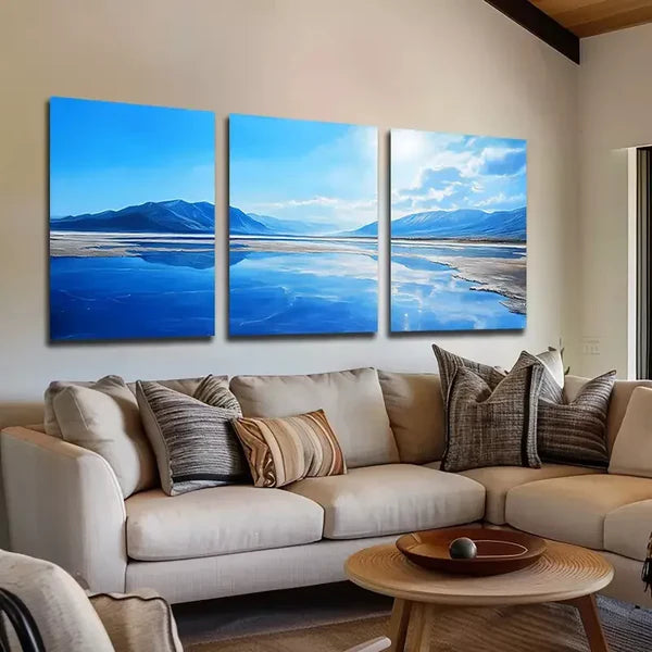 3pcs Clear Blue Skies And Lakes Wall Art Set Canvas Framed 60x90cm - High Quality Print 100% Australian Made Wall Canvas Ready to Hang - Bella Home Decor