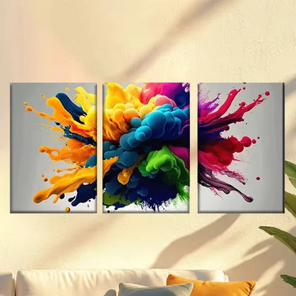 3pcs laptop with colorful paint on it Wall Art Set Canvas Unframed - High Quality Print 100% Australian Made Wall Canvas