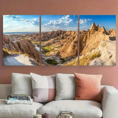 3pcs Badlands National Park Travel Wall Art Canvas Unframed - High Quality Print 100% Australian Made Wall Canvas - Bella Home Decor