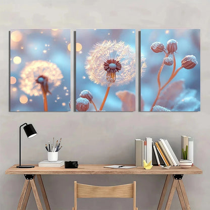 3pcs Vibrant Blue & Golden Dandelion Wall Art Set Canvas Framed 60x90cm - High Quality Print 100% Australian Made Wall Canvas Ready to Hang - Bella Home Decor