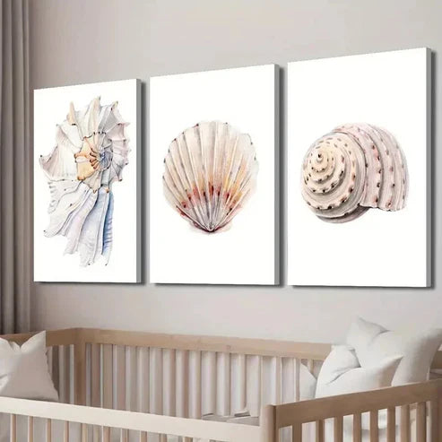 3pcs Polygonal Fan-Shaped Pattern Seashell Wall Art Set Canvas Unframed - High Quality Print 100% Australian Made Wall Canvas