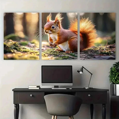 3pcs Whimsical Red Squirrel Forest Perfect Wall Art Set Canvas Unframed – High Quality Print 100% Australian Made Wall Canvas
