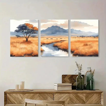 3pcs Serengetti National Park Painting Wall Art Set Canvas Unframed - High Quality Print 100% Australian Made Wall Canvas