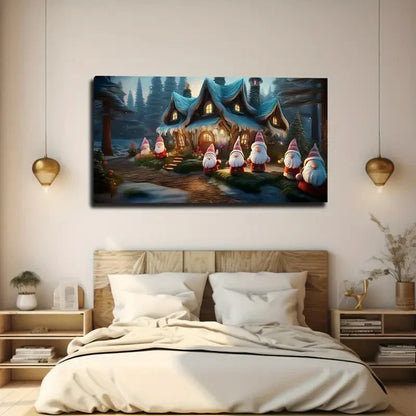 Mushroom Houses And Gnomes Wall Art Canvas Office Home Room Framed 120x60cm