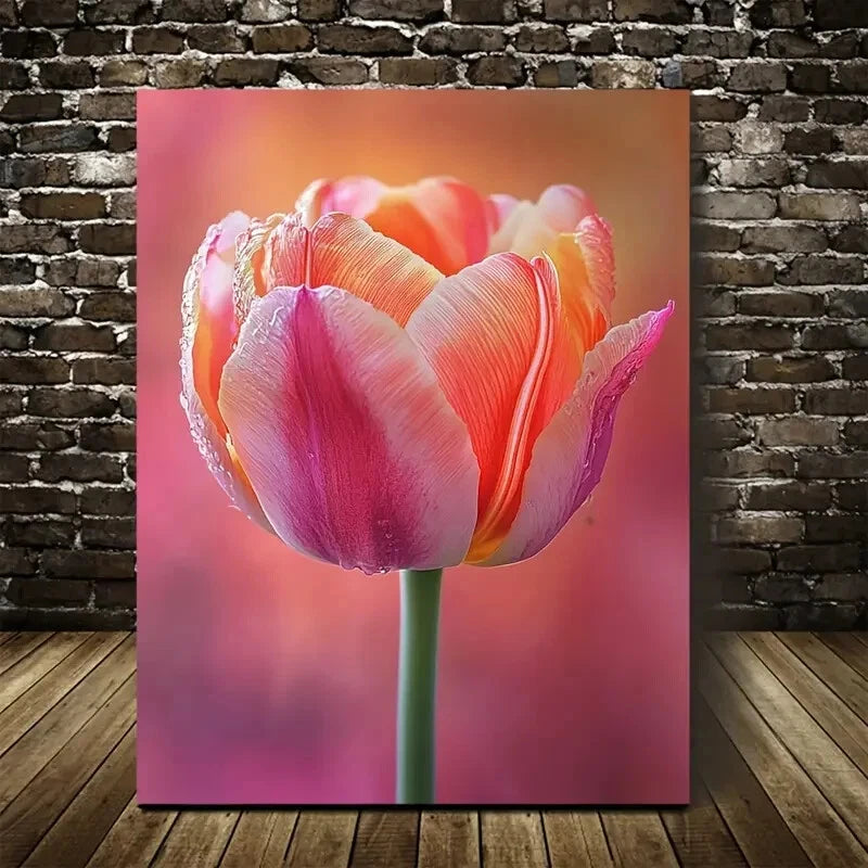 Beautiful Carnation Colorful Vibrant Tulip Painting 40x60cm Metal Print Ready to Hang - Bella Home Decor