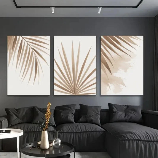 3pcs Palm Leaves Decorations Painting Wall Art Set Canvas Framed 40x60cm - High Quality Print 100% Australian Made Wall Canvas Ready to Hang