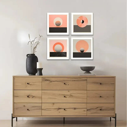 4pcs Pink with Terracotta Earth Tones Geometric Wall Art Canvas Framed