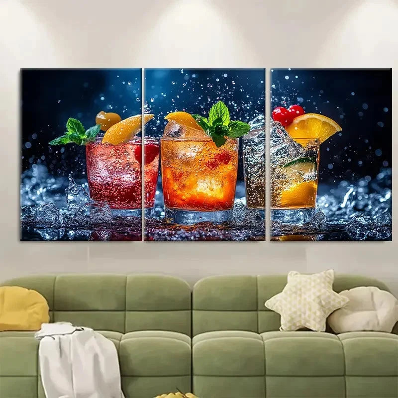 3pcs Vibrant Cocktail Drinks RIO    Wall Art Set Canvas Framed 50x70cm - High Quality Print 100% Australian Made Wall Canvas Ready to Hang