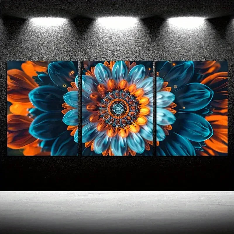 3pcs Vibrant Abstract Flower Close up Design Metal Print Ready to Hang Art - Bella Home Decor