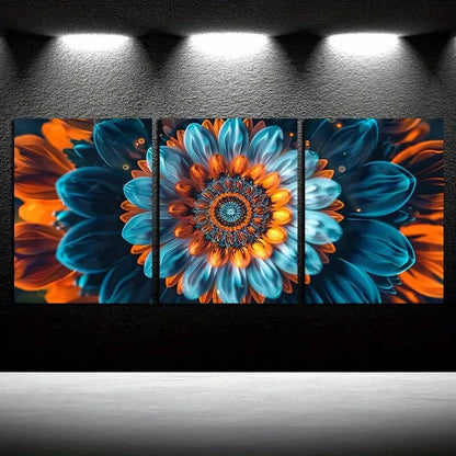 3pcs Vibrant Abstract Flower Close up Design Metal Print Ready to Hang Art - Bella Home Decor