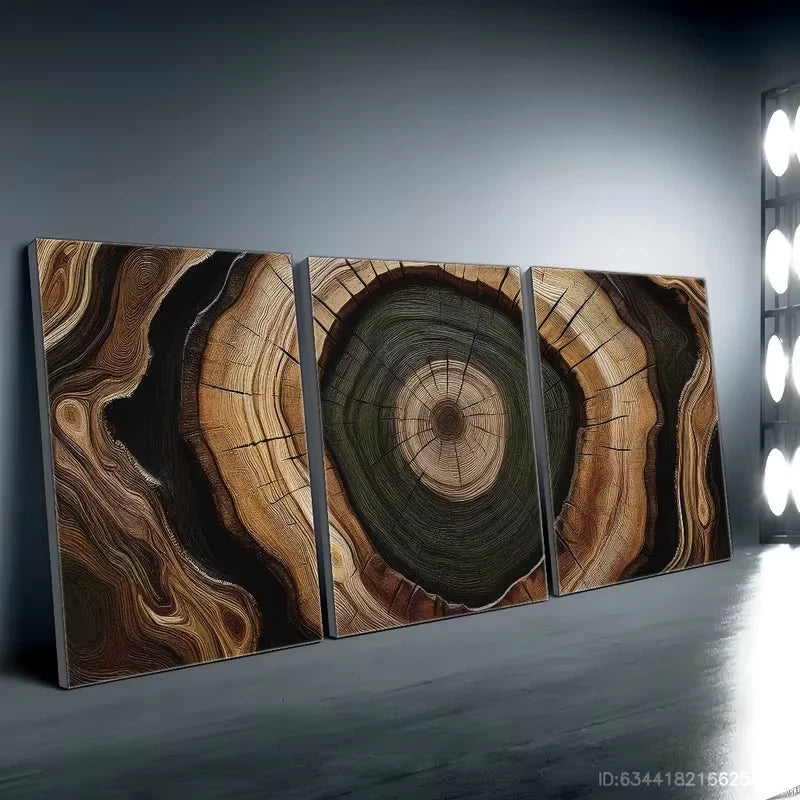 3pcs Abstract Earth Tone Wood Wall Art Set Canvas Framed 50x70cm High Quality Print 100% Australian Made Wall Canvas Ready to Hang